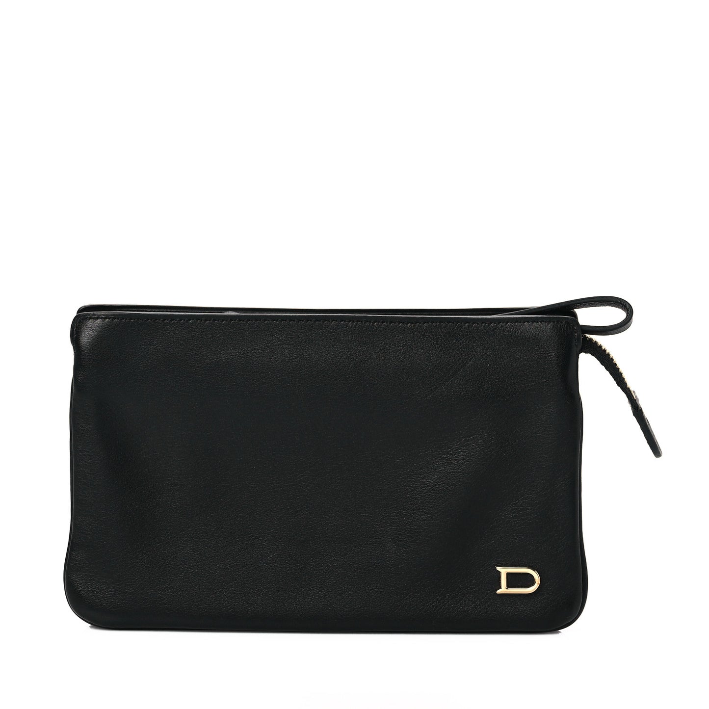 Grained Calfskin Triple Wristlet Pouch Black
