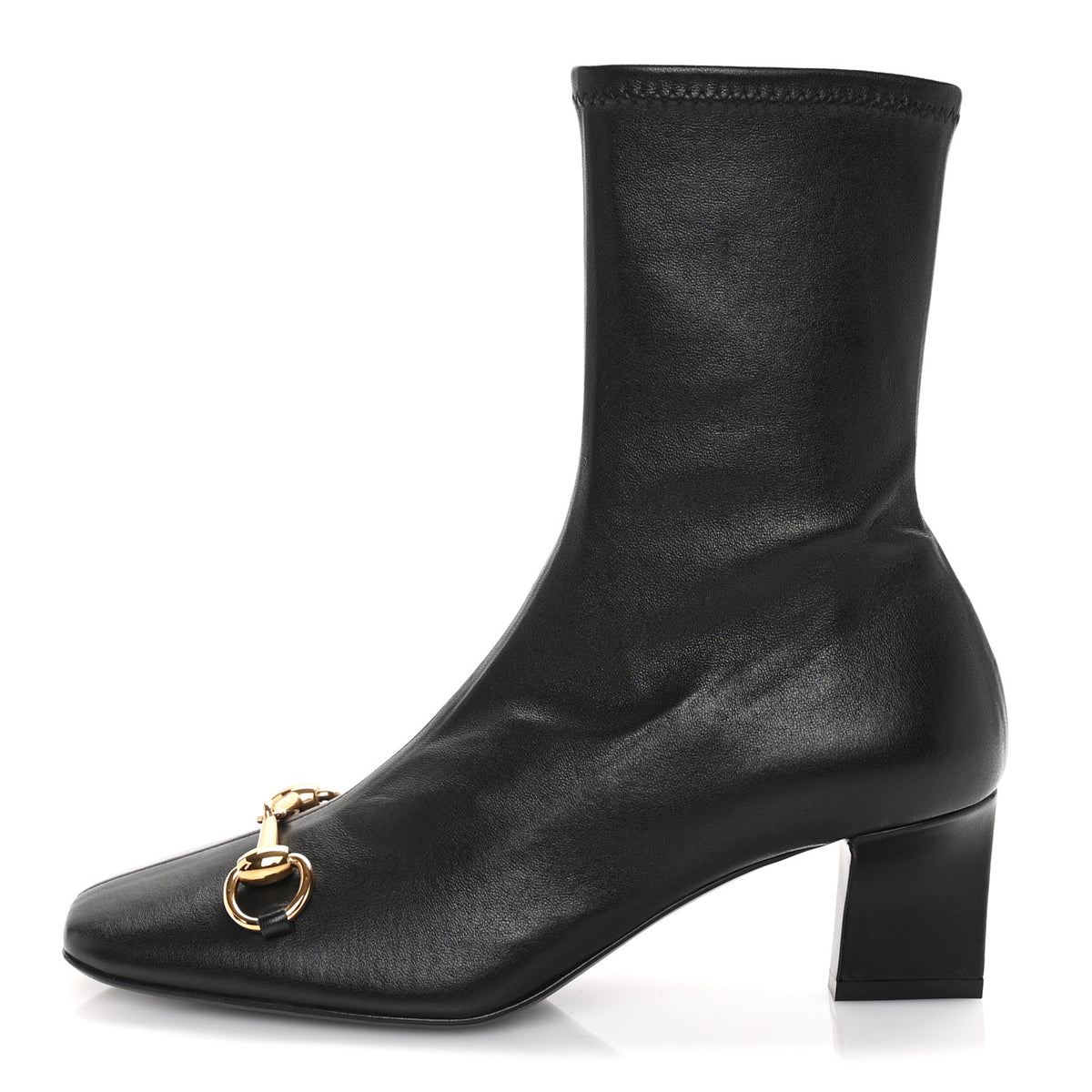 Gucci Shiny Calfskin Horsebit Signora Bootie 37 Black 1 of 7