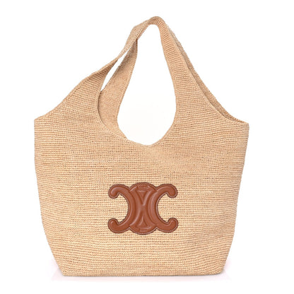 Celine Raffia Calfskin Classic Panier Shopper Cabas Natural Tan 1 of 7