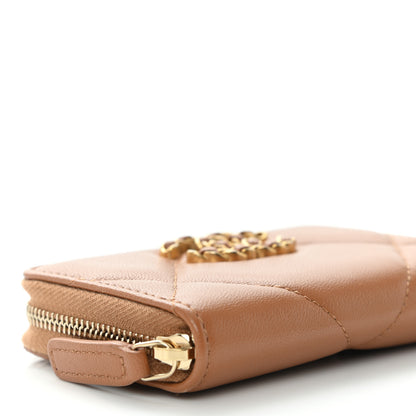 Chanel Lambskin Quilted Chanel 19 Zip Around Coin Purse Wallet Brown 8 of 10