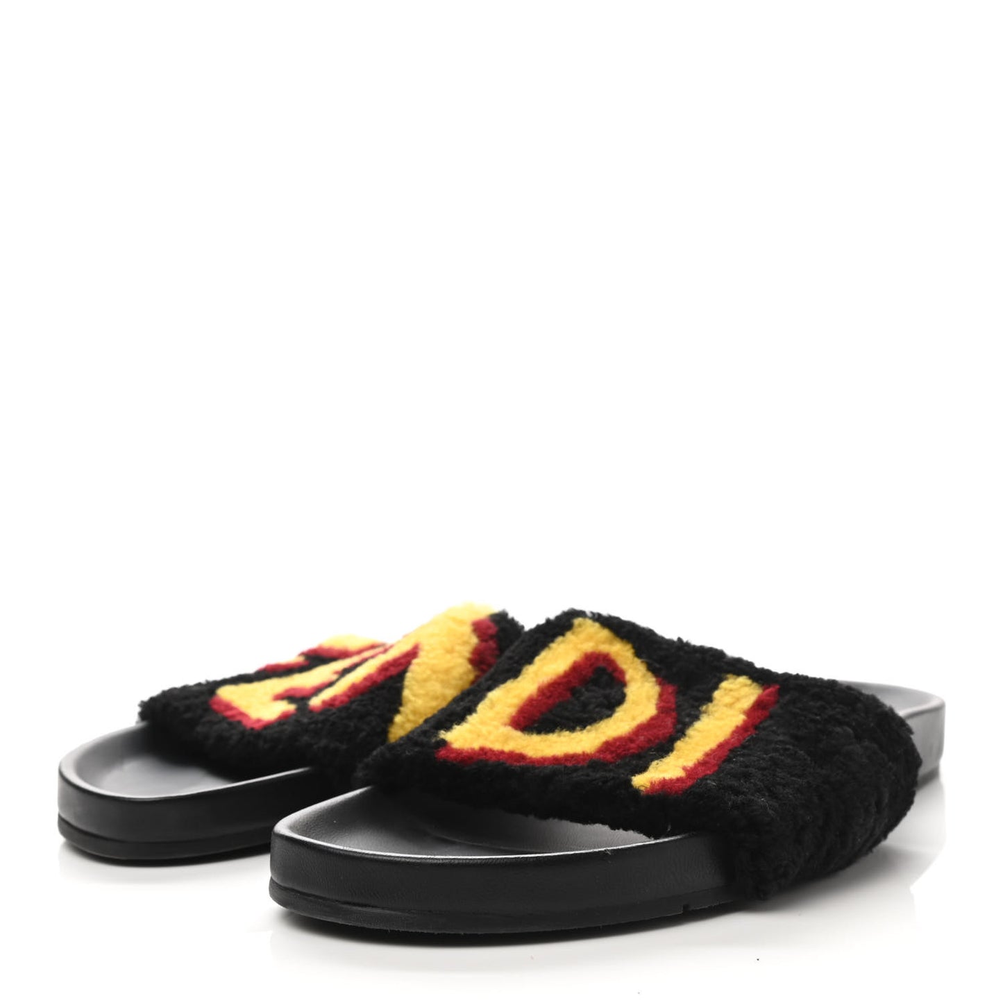 Shearling Logo Mens Slide Sandals 8 Black Giallo Ribes