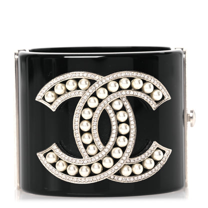 Chanel Resin Crystal Pearl CC Cuff Black 1 of 5