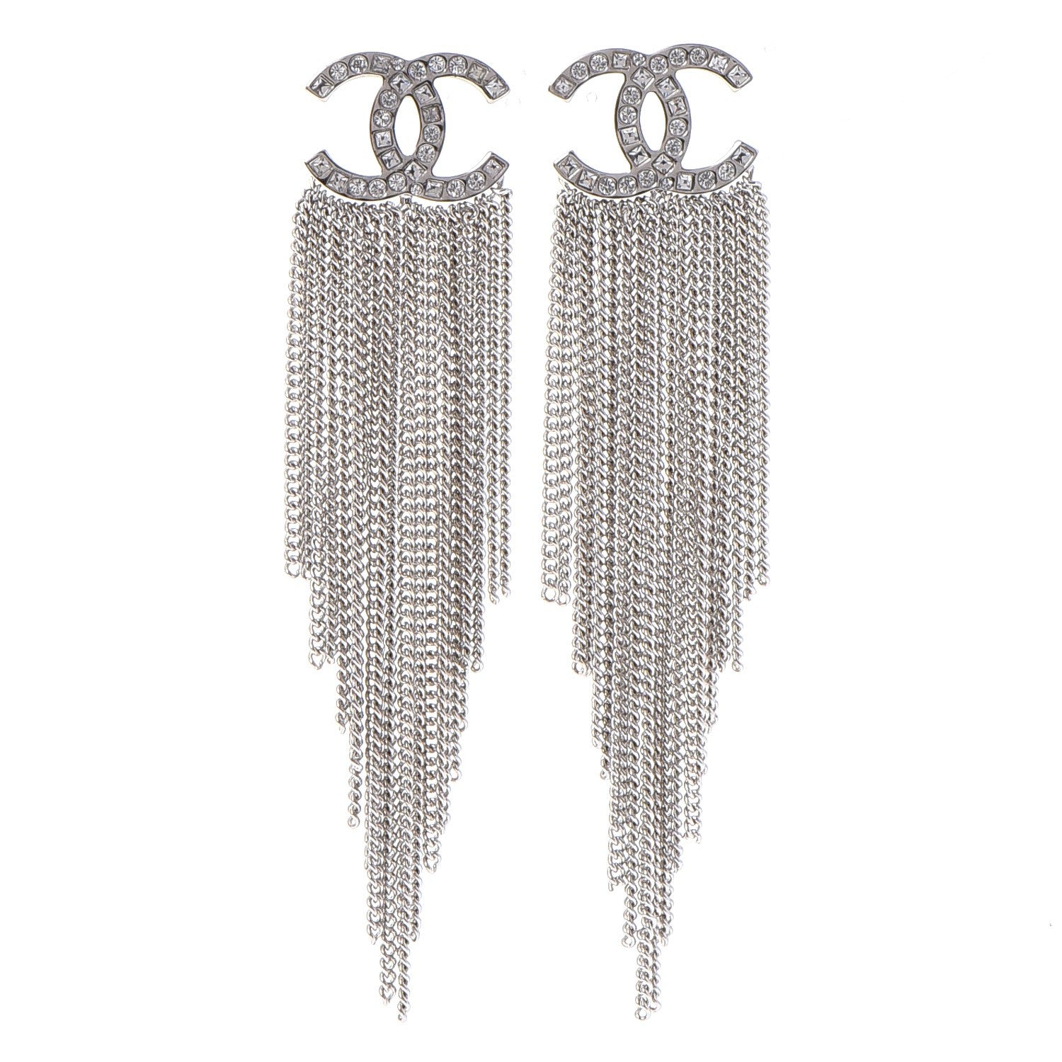 Chanel Crystal CC Chain Drop Earrings Silver 1 of 6