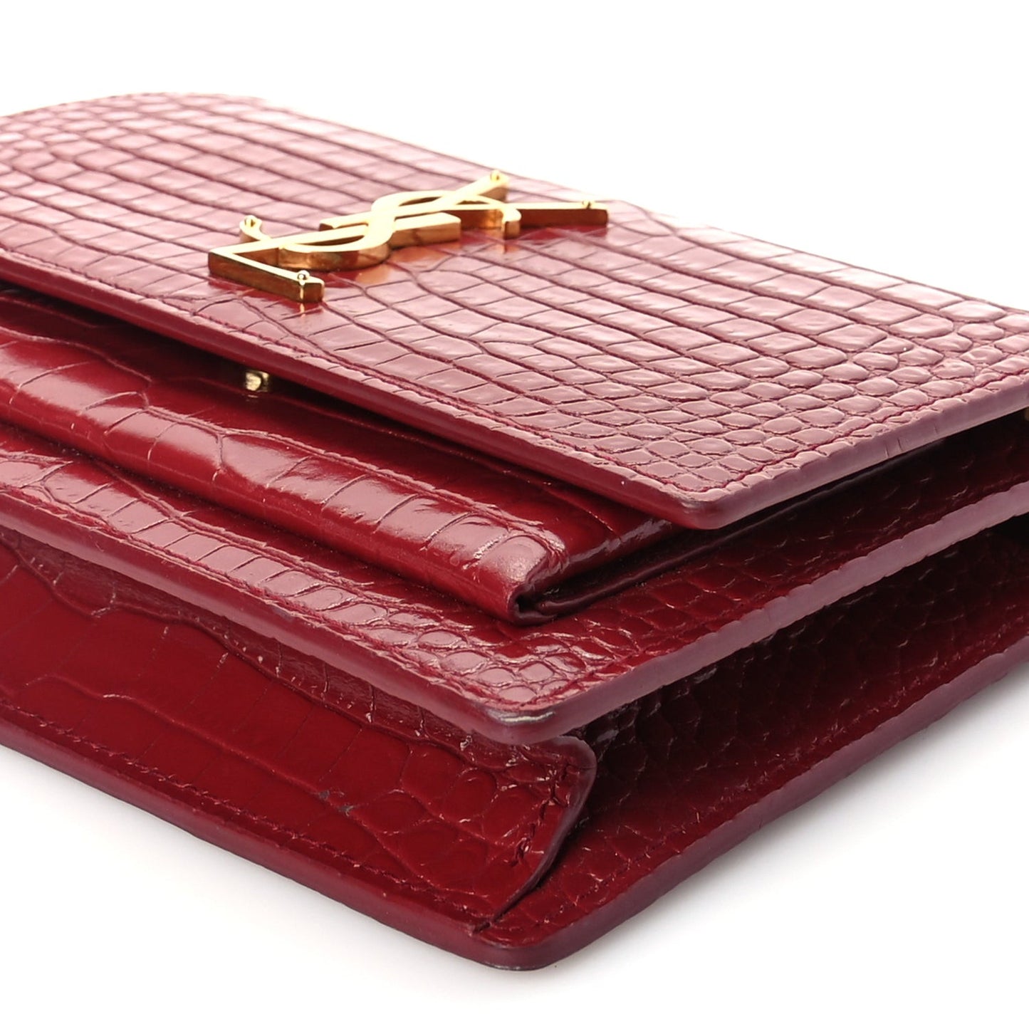 Calfskin Crocodile Embossed Monogram Sunset Top Handle Chain Wallet Rouge Legion