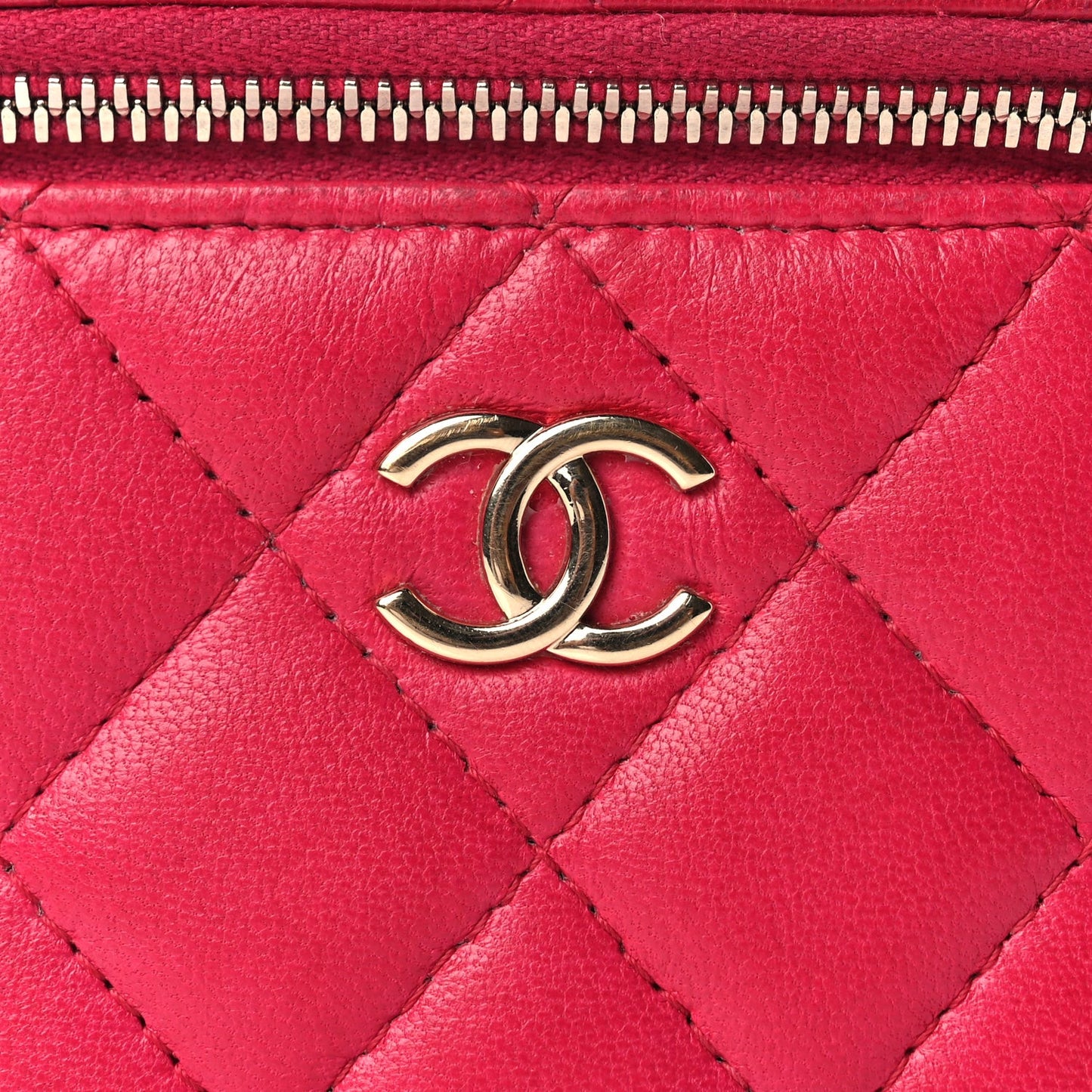Lambskin Quilted Top Handle Mini Vanity Case With Chain Dark Pink
