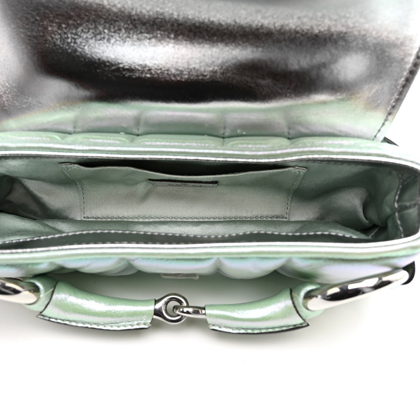 Iridescent Nappa Vertical Matelasse Medium Maxi Horsebit Chain Shoulder Bag Iridescent Salvy Green