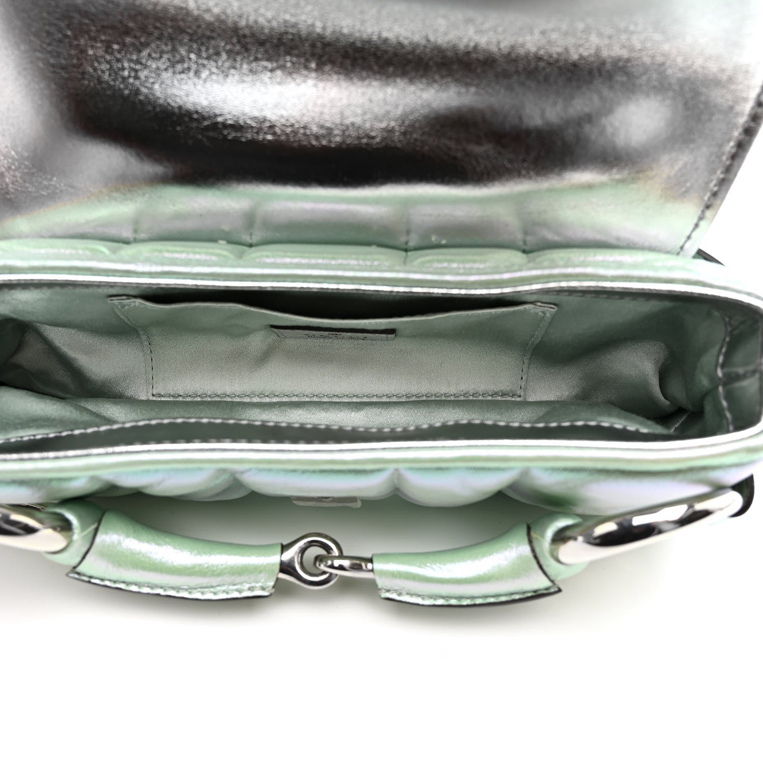 Gucci Iridescent Nappa Vertical Matelasse Medium Maxi Horsebit Chain Shoulder Bag Iridescent Salvy Green 5 of 7