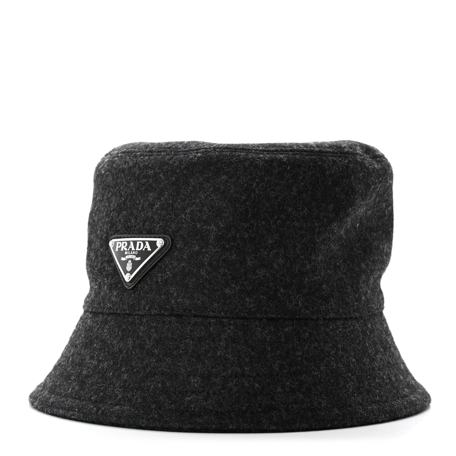 Prada Authentic Loden Wool Metal Triangle Logo Bucket Hat M Anthracite 1 of 8