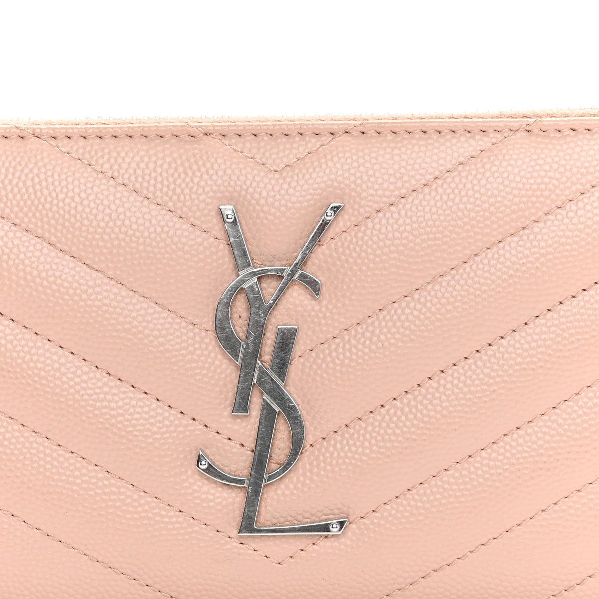 Saint Laurent Grain De Poudre Matelasse Chevron Monogram Zip Around Wallet Pink 2 of 7