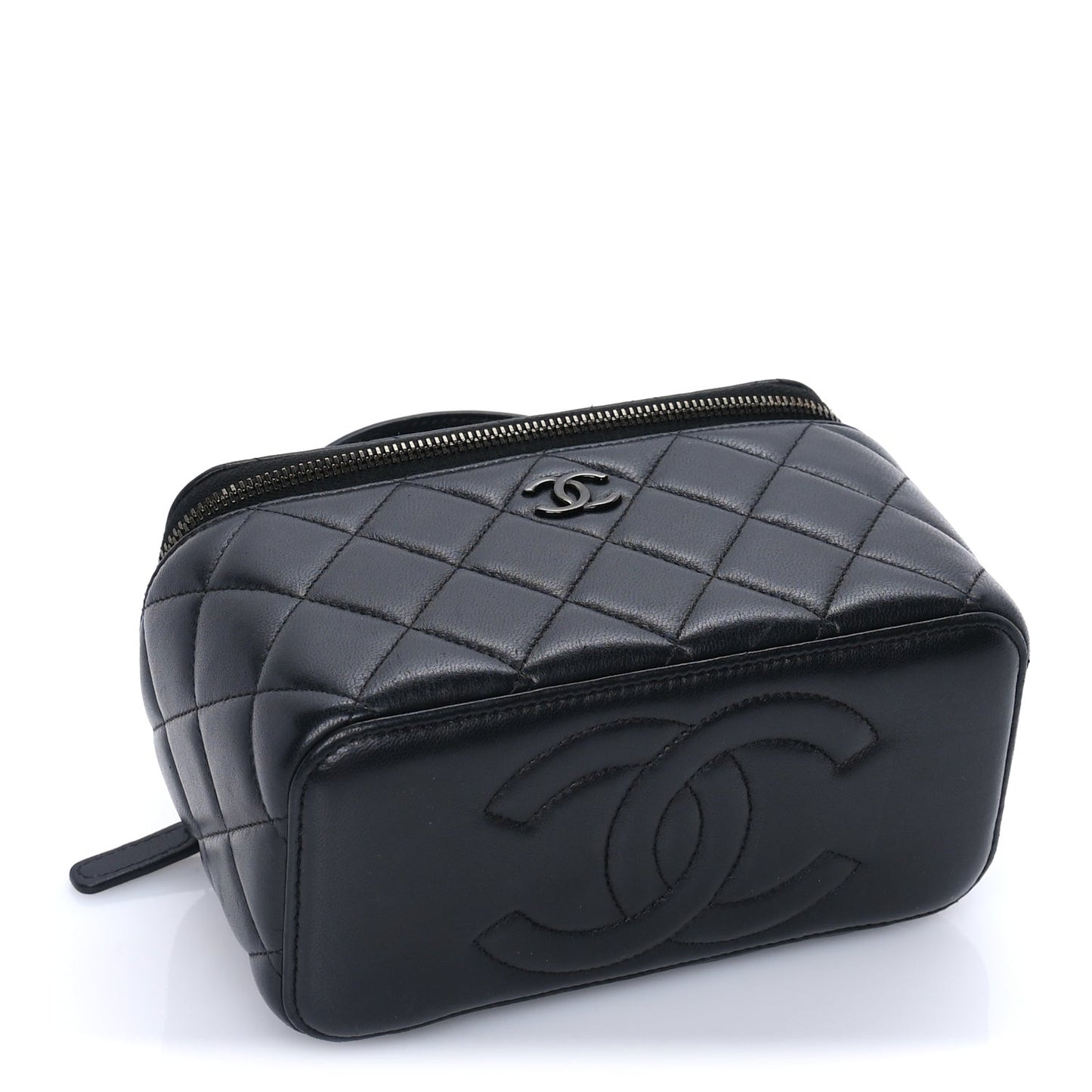 Lambskin Quilted Small Top Handle Vanity Case With Chain So Black