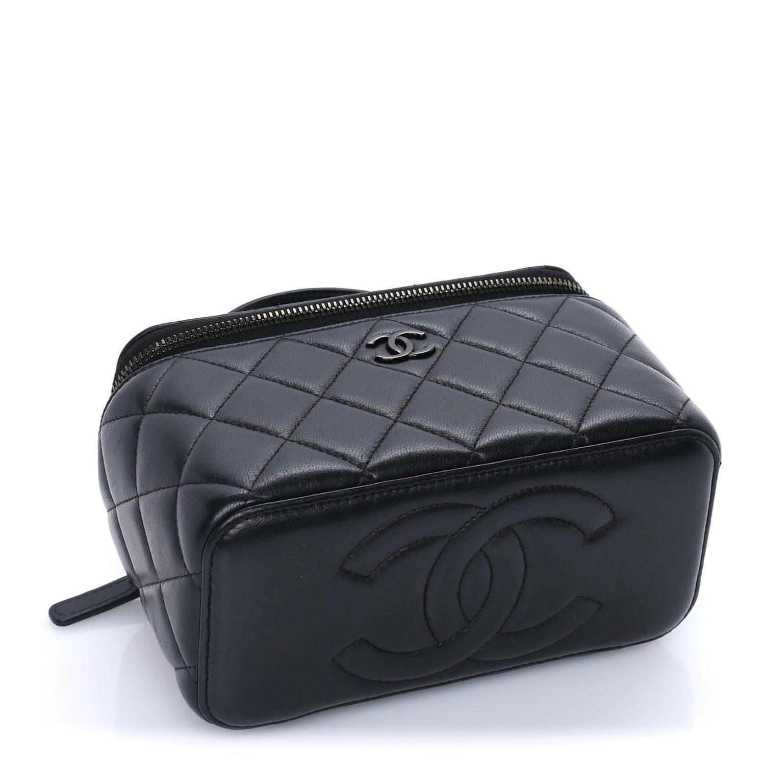Chanel Lambskin Quilted Small Top Handle Vanity Case With Chain So Black 4 of 10