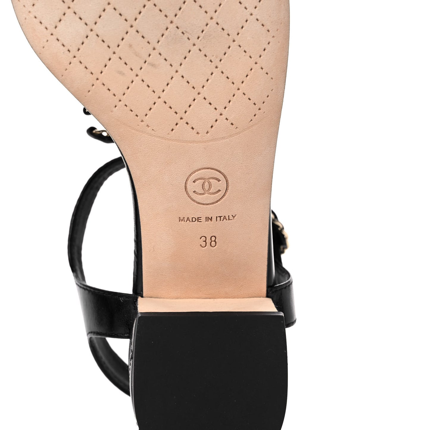 Goatskin Chain CC Logo Thong Sandals 38 Black