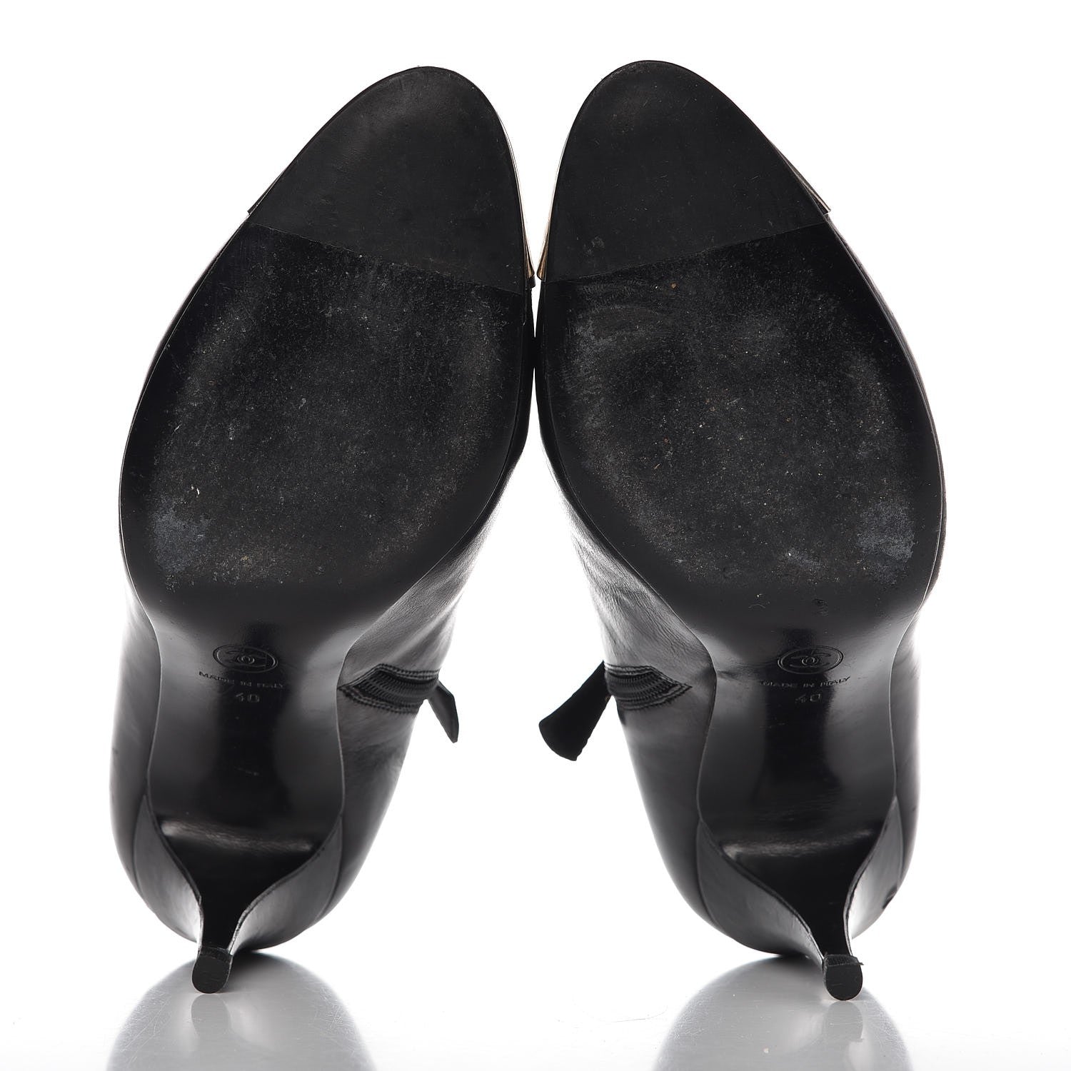 Chanel Calfskin CC Cap Toe Ankle Boots 40 Black Silver 5 of 10