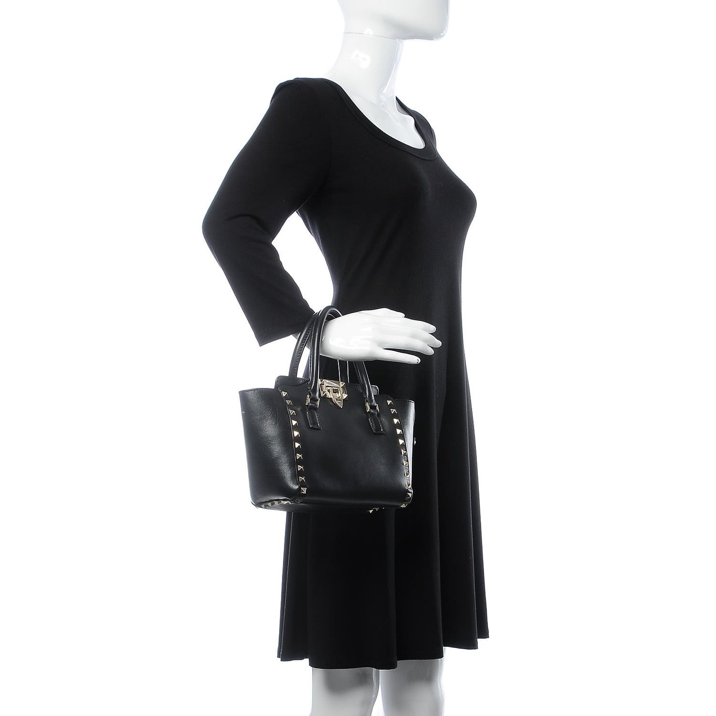 Vitello Mini Rockstud Double Handle Tote Black