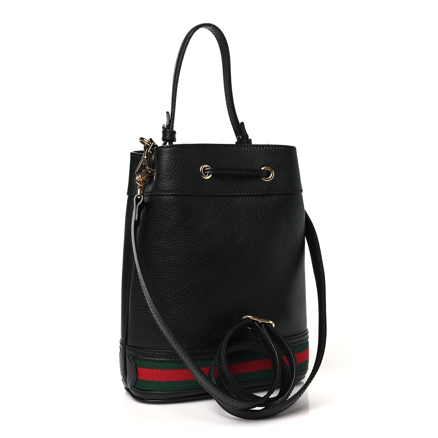 Gucci Glazed Textured Calfskin Web Small Ophidia Bucket Bag Black 3 of 7