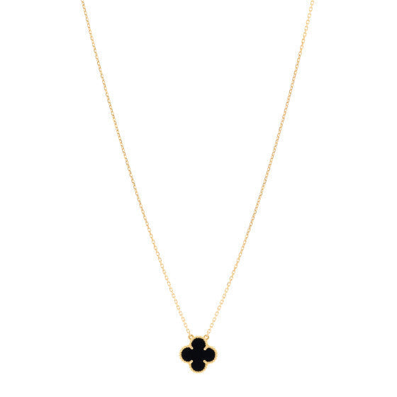 Van Cleef & Arpels 18K Yellow Gold Black Onyx Vintage Alhambra Pendant Necklace 1 of 6