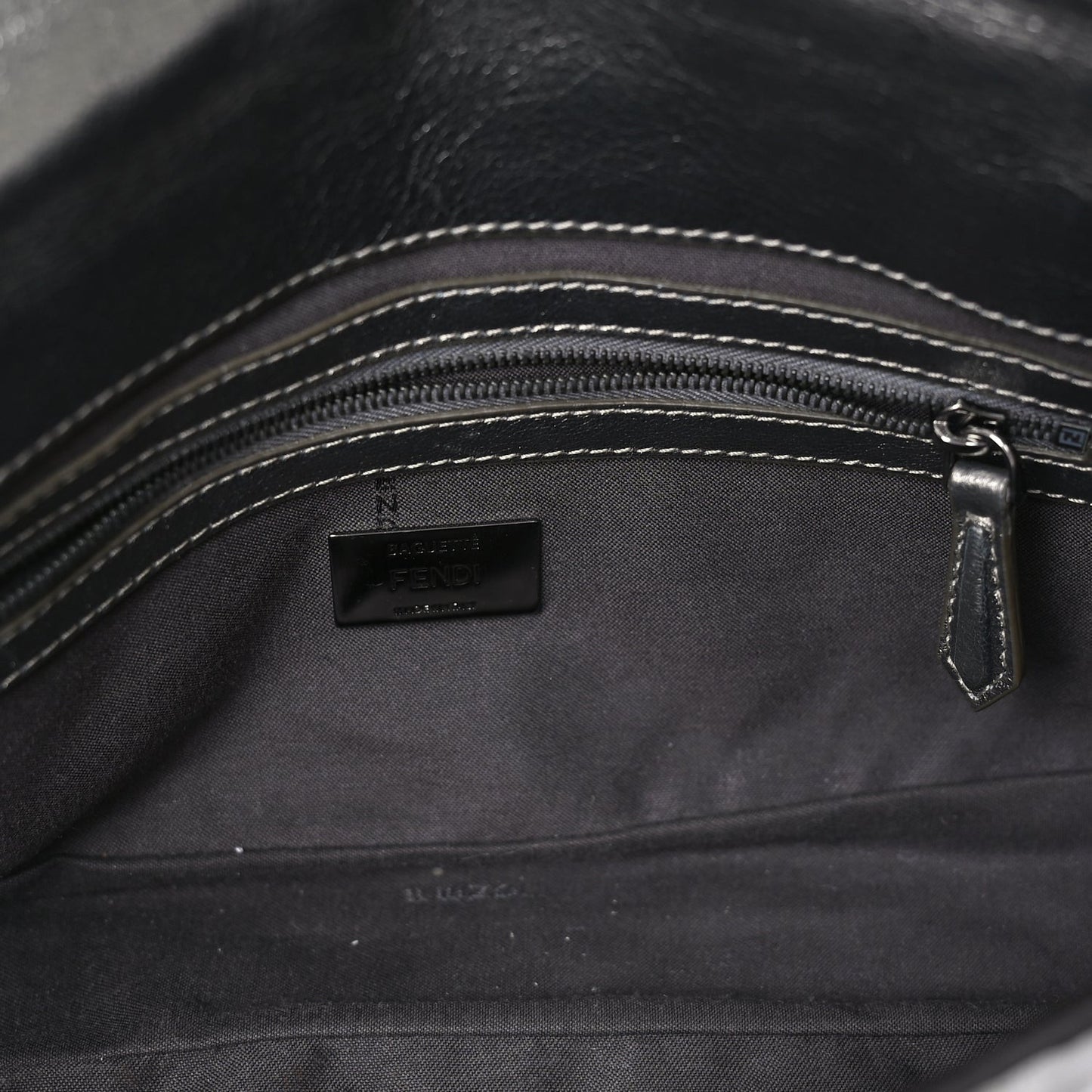 FENDI Nappa FF 1974 Embossed Baguette Black Black