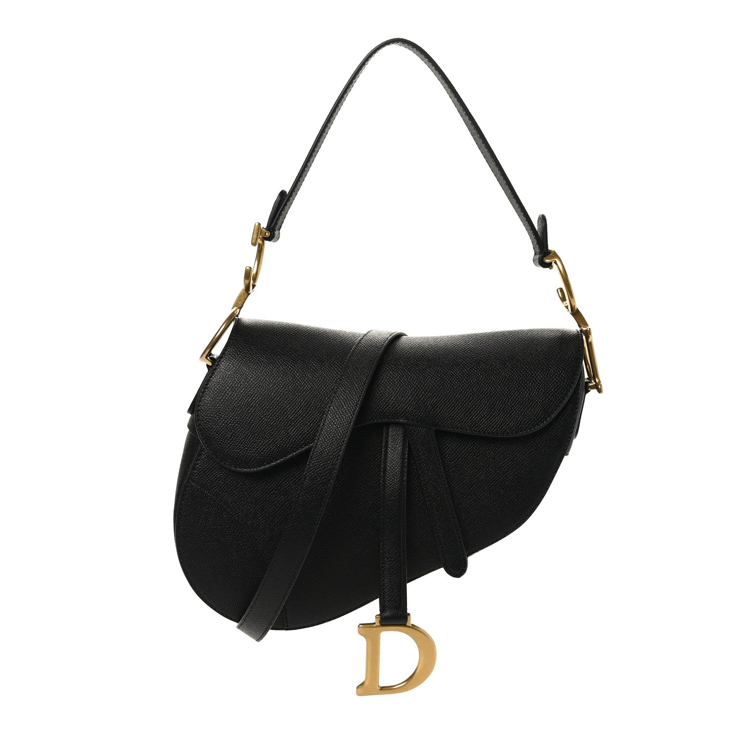 Christian Dior Grained Calfskin Saddle Bag With Strap Black 1 of 9