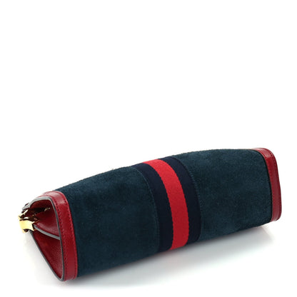 Gucci Suede Calfskin Web Small Ophidia Chain Shoulder Bag New Blue Romantic Cherry 3 of 8