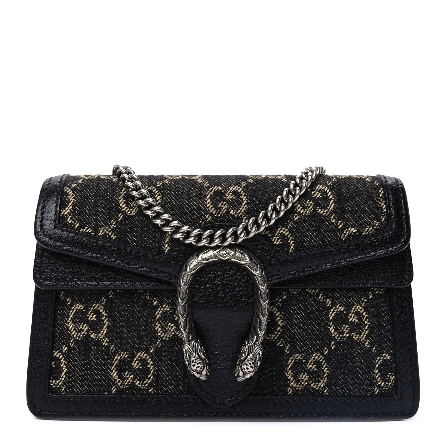 Jacquard Black Denim GG Monogram Super Mini Dionysus Shoulder Bag Black Ivory
