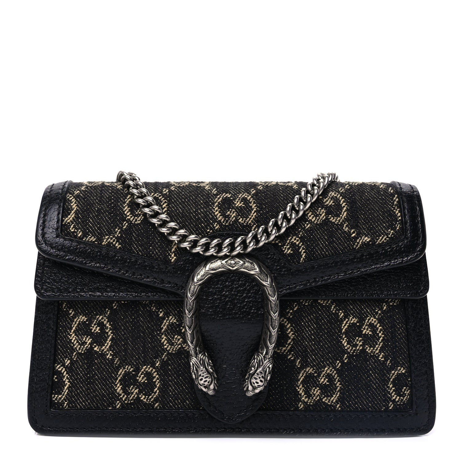 Gucci Jacquard Black Denim GG Monogram Super Mini Dionysus Shoulder Bag Black Ivory 1 of 8