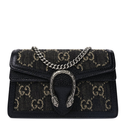 Gucci Jacquard Black Denim GG Monogram Super Mini Dionysus Shoulder Bag Black Ivory 1 of 8