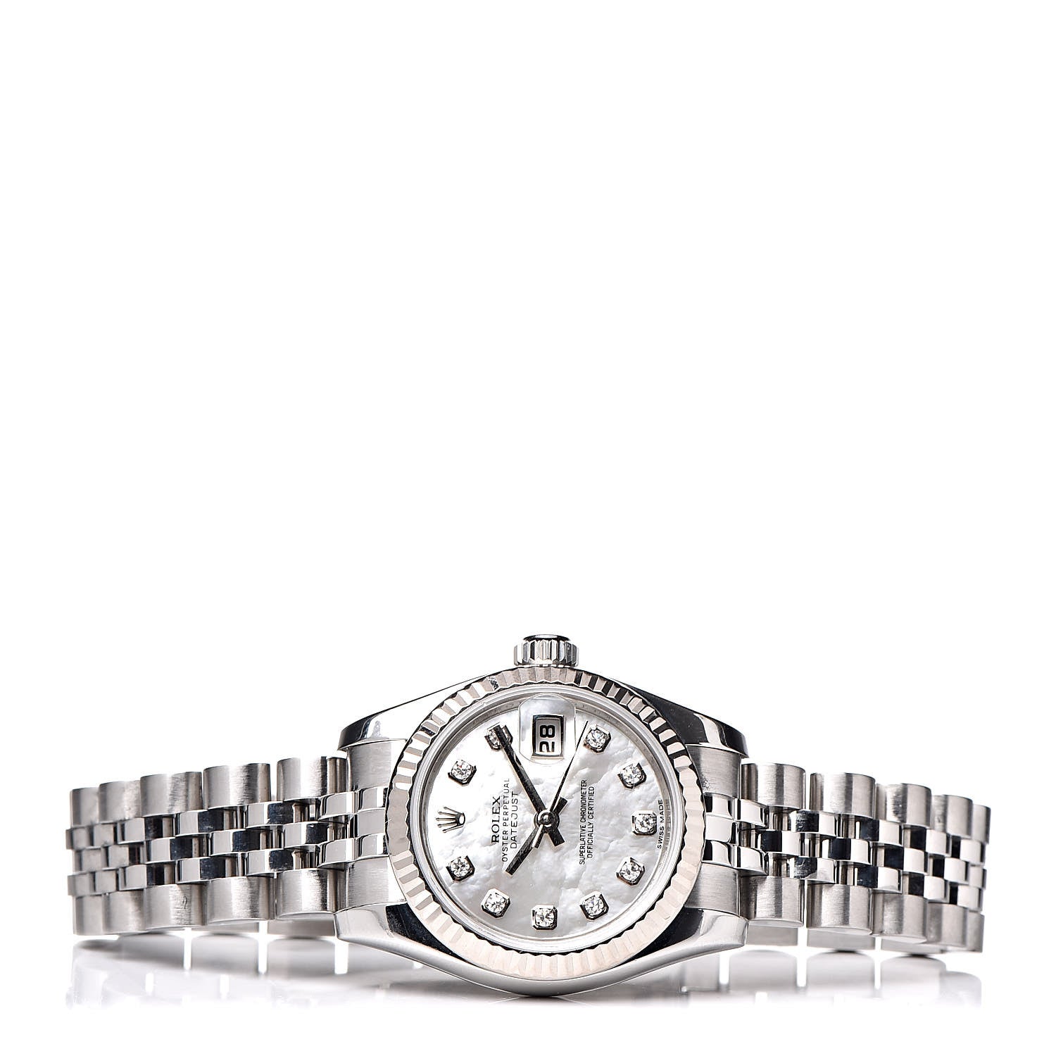 Rolex Stainless Steel 18K White Gold Diamond Mother of Pearl 26mm Oyster Perpetual Datejust Watch 179174 3 of 7