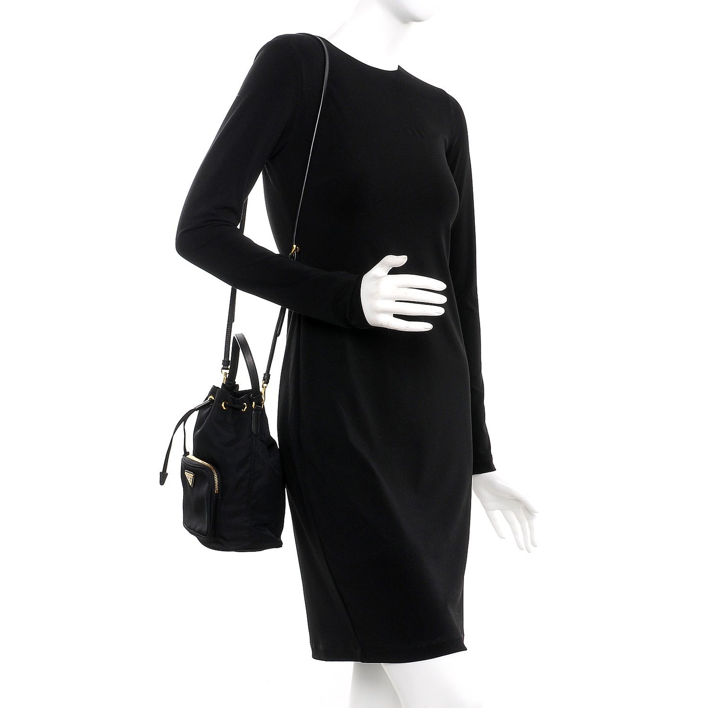 Saffiano Tessuto Nylon Mini Bucket Crossbody Bag Black
