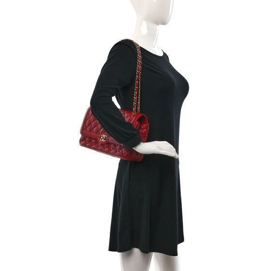 Chanel Crumpled Grained Calfskin Quilted Large Two Tone Flap Bag Red 2 of 13