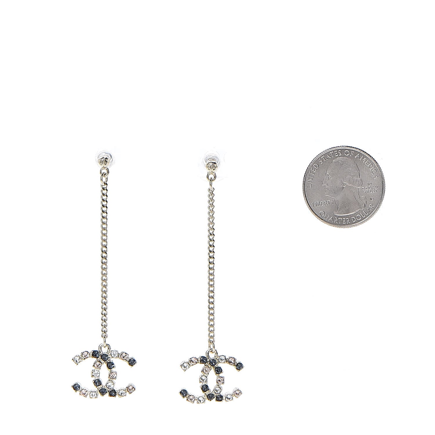 Chanel Crystal CC Drop Earrings Pink Grey Gold 2 of 3