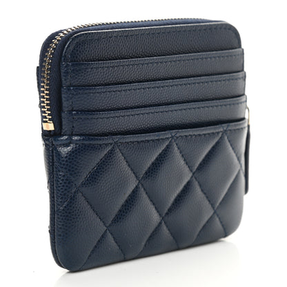 Chanel Caviar Quilted Crystal Zip Card Holder Wallet Navy 3 of 8