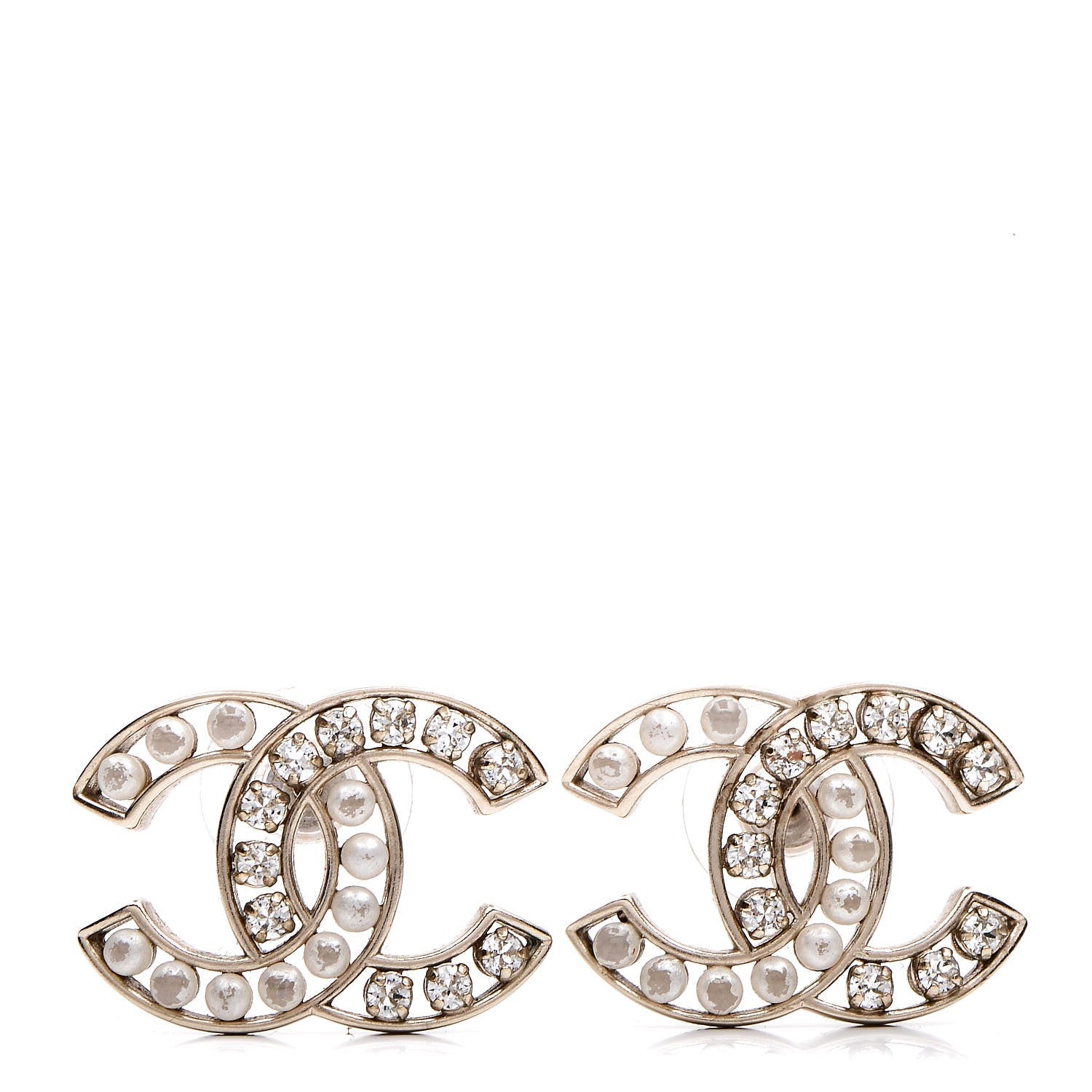 Chanel Crystal Pearl CC Earrings Light Gold 1 of 6