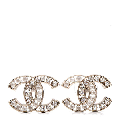 Chanel Crystal Pearl CC Earrings Light Gold 1 of 6