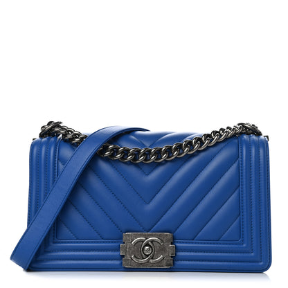 Chanel Calfskin Chevron Quilted Medium Boy Flap Bright Blue 1 of 13