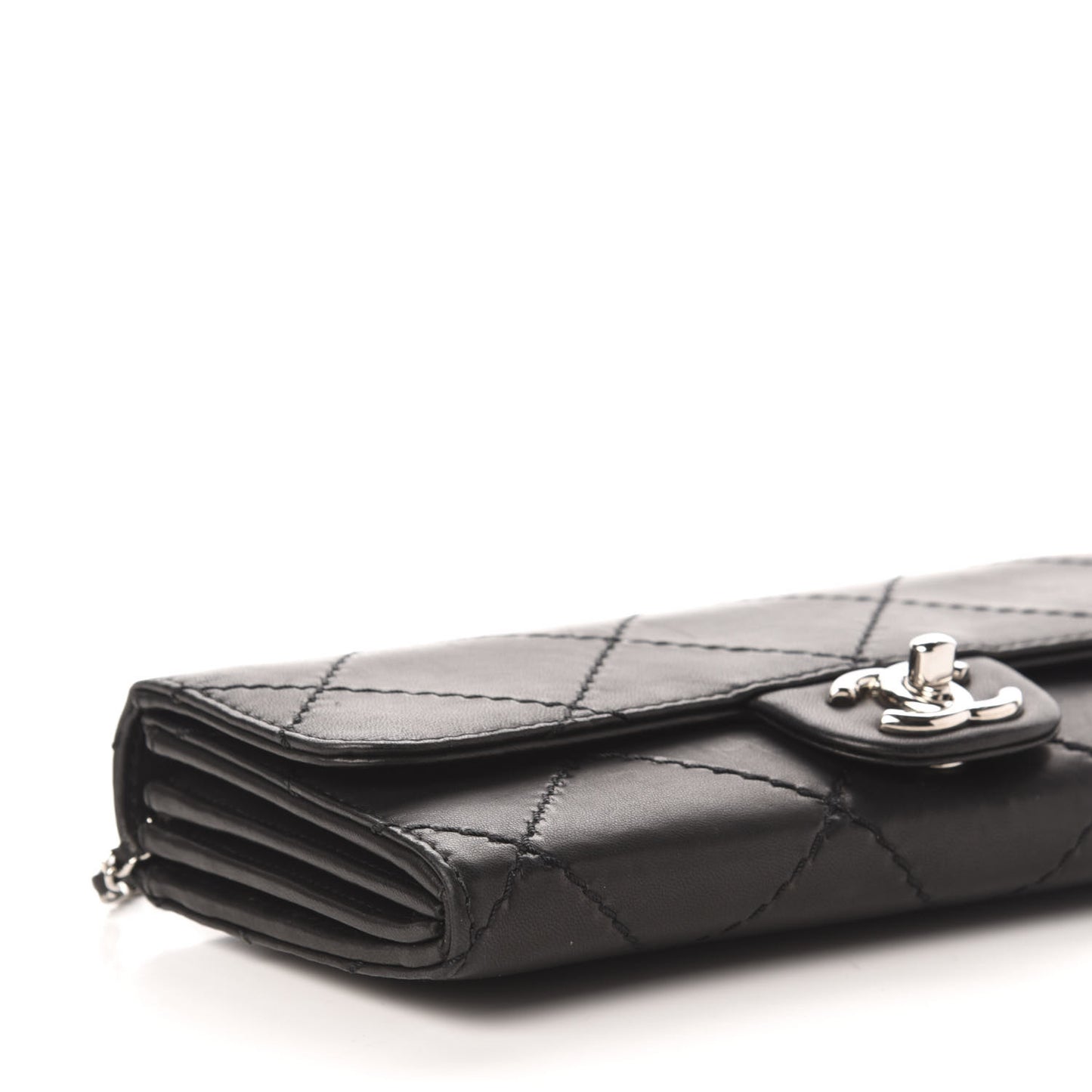Lambskin Stitched Orient Express Wallet on Chain WOC Black