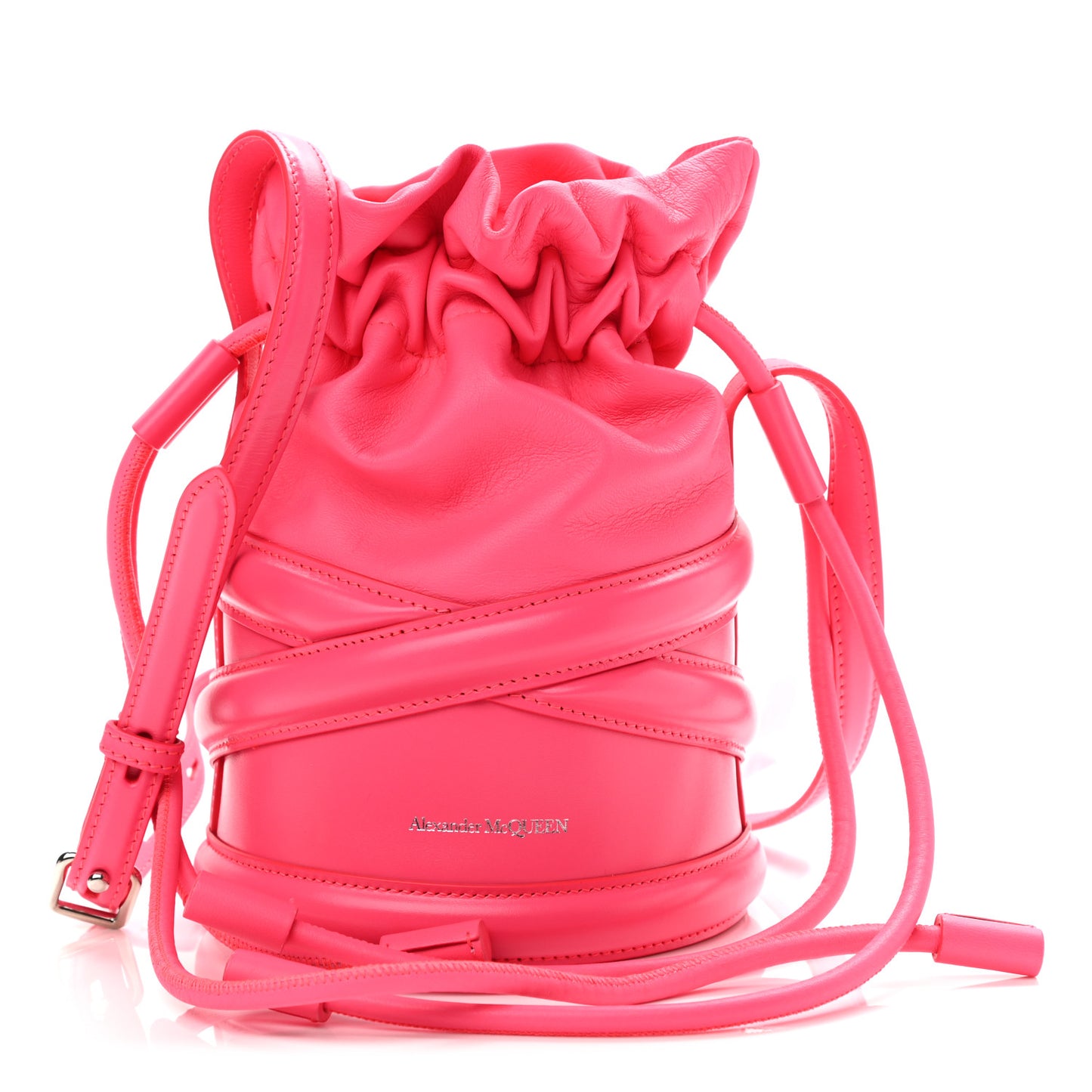 Calfskin The Soft Curve Drawstring Bag Neon Pink