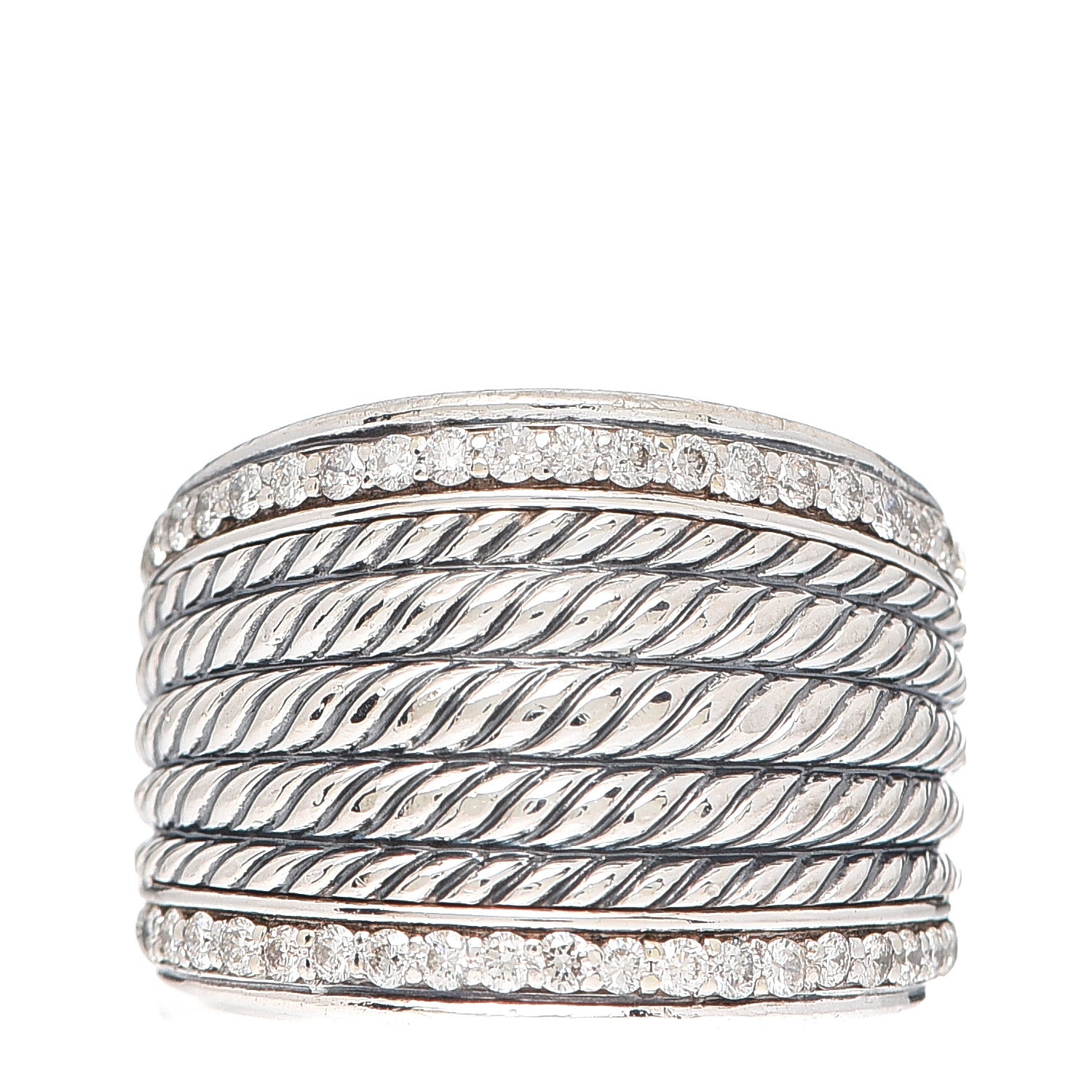 David Yurman Sterling Silver Diamond 17mm Cable Cigar Band Ring 51 5.75 1 of 4