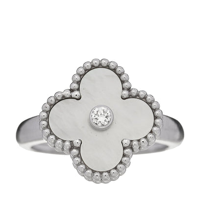 Van Cleef & Arpels 18K White Gold Diamond Mother of Pearl Vintage Alhambra Ring 54 6.75 1 of 5