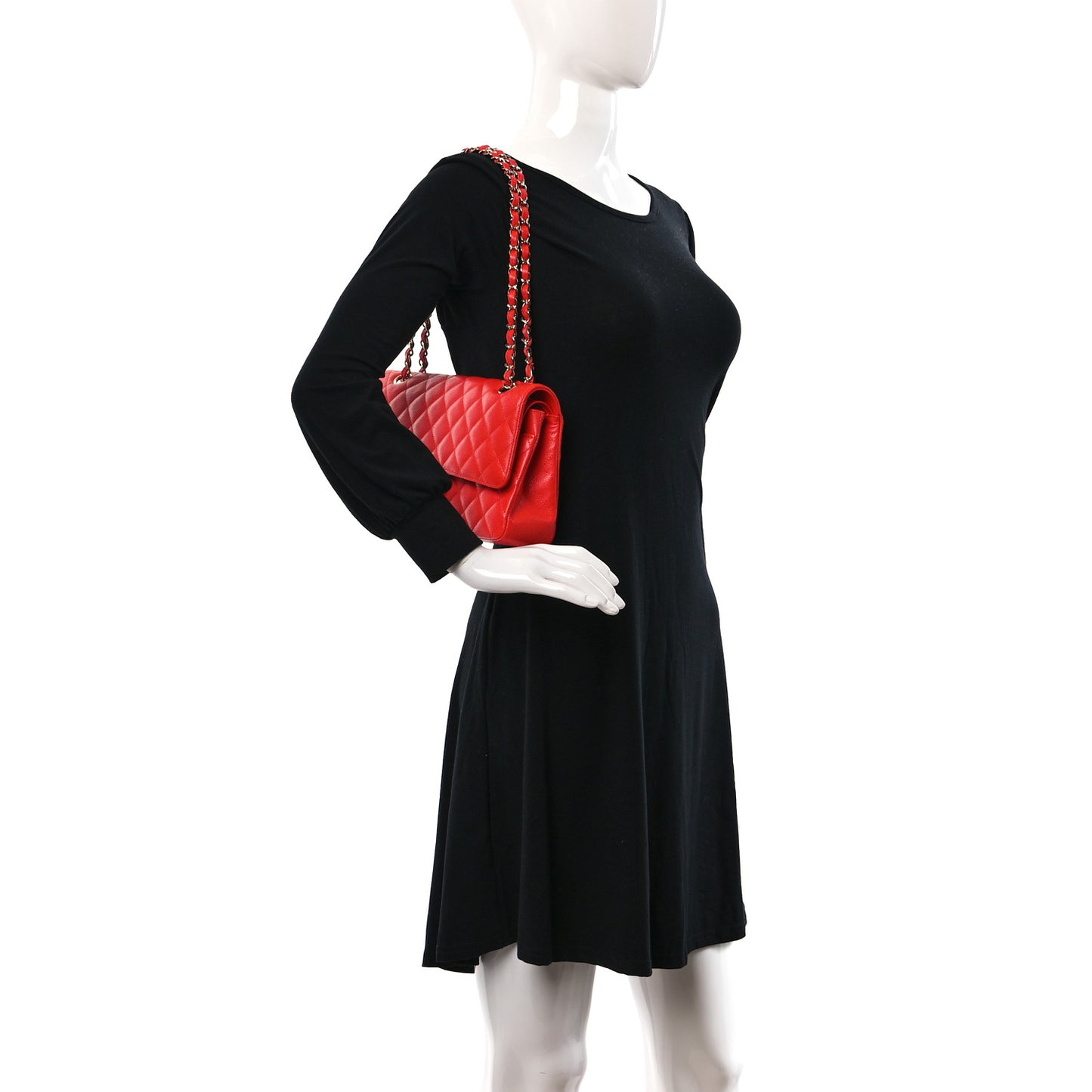 Caviar Quilted Medium Double Flap Red