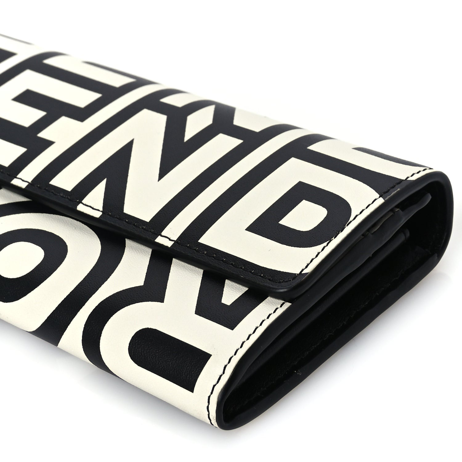 Fendi X MARC JACOBS Nappa Vitello King Logo Print Continental Wallet On Chain White Black 9 of 9