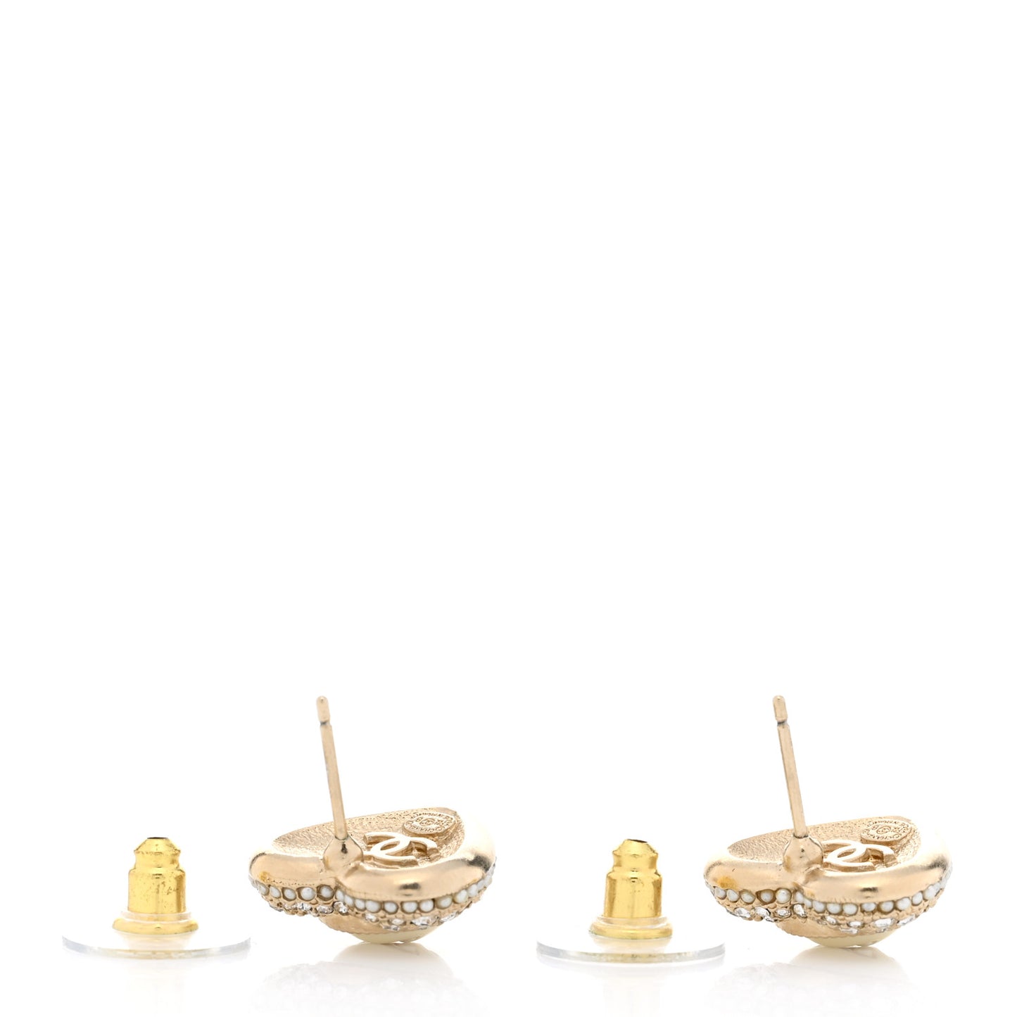 Pearl Crystal CC Heart Earrings Gold White