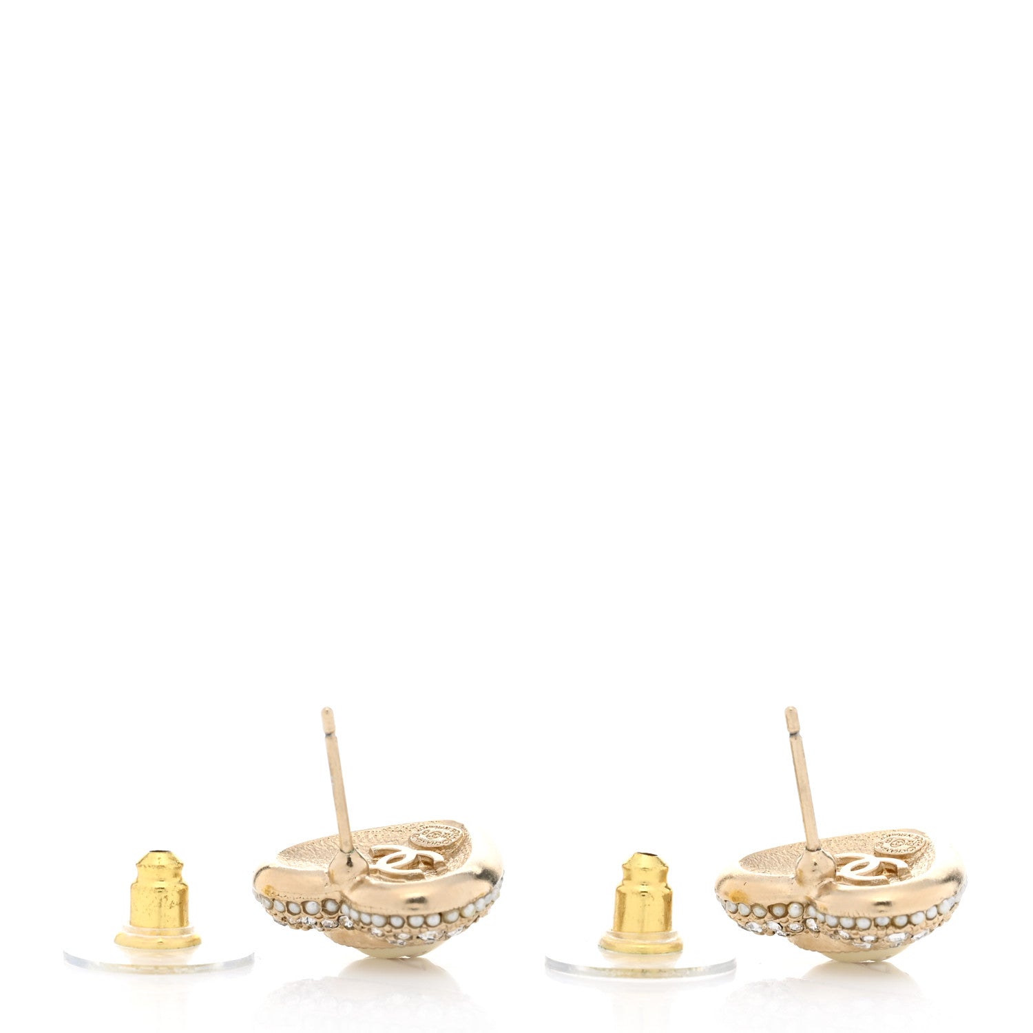 Chanel Pearl Crystal CC Heart Earrings Gold White 4 of 4