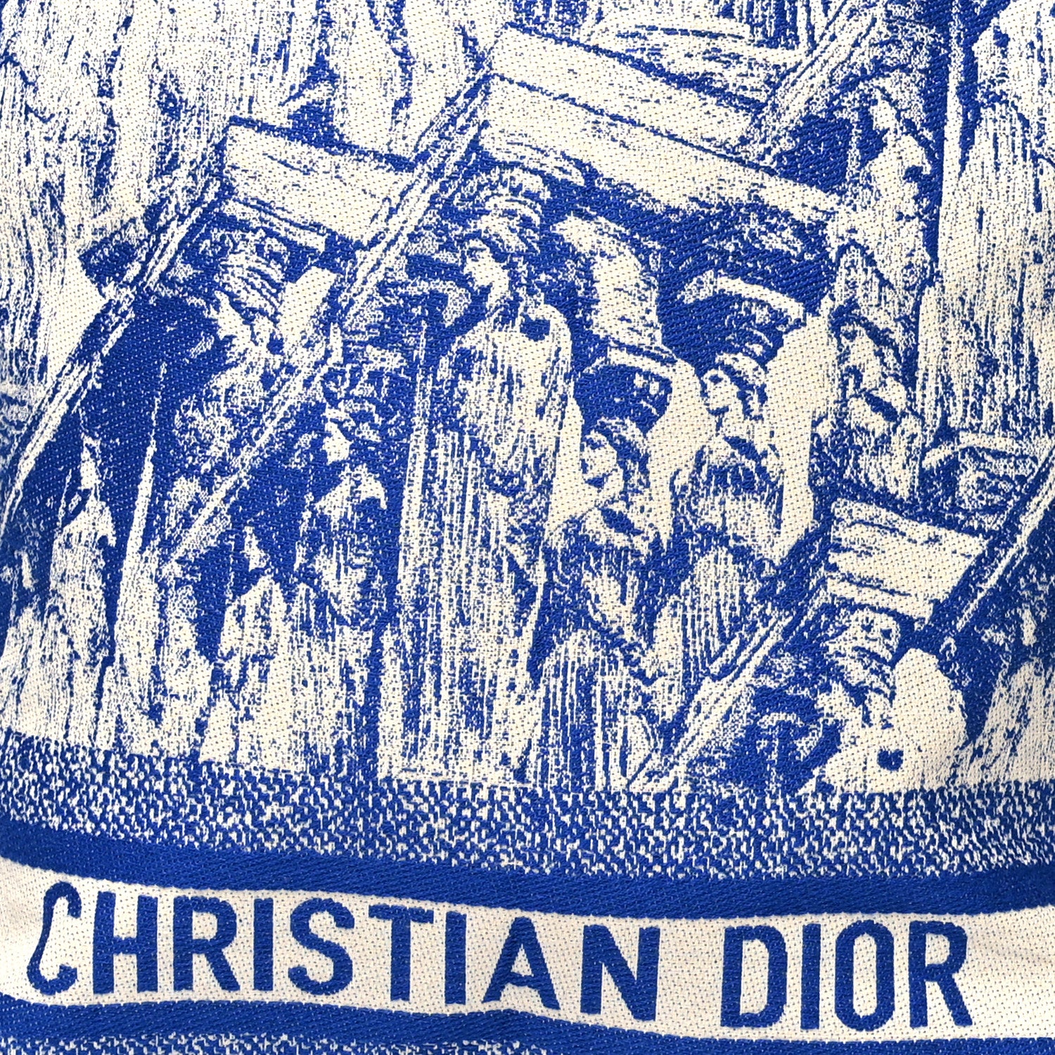 Christian Dior Canvas Print Cruise Tote Ivory Blue 7 of 10