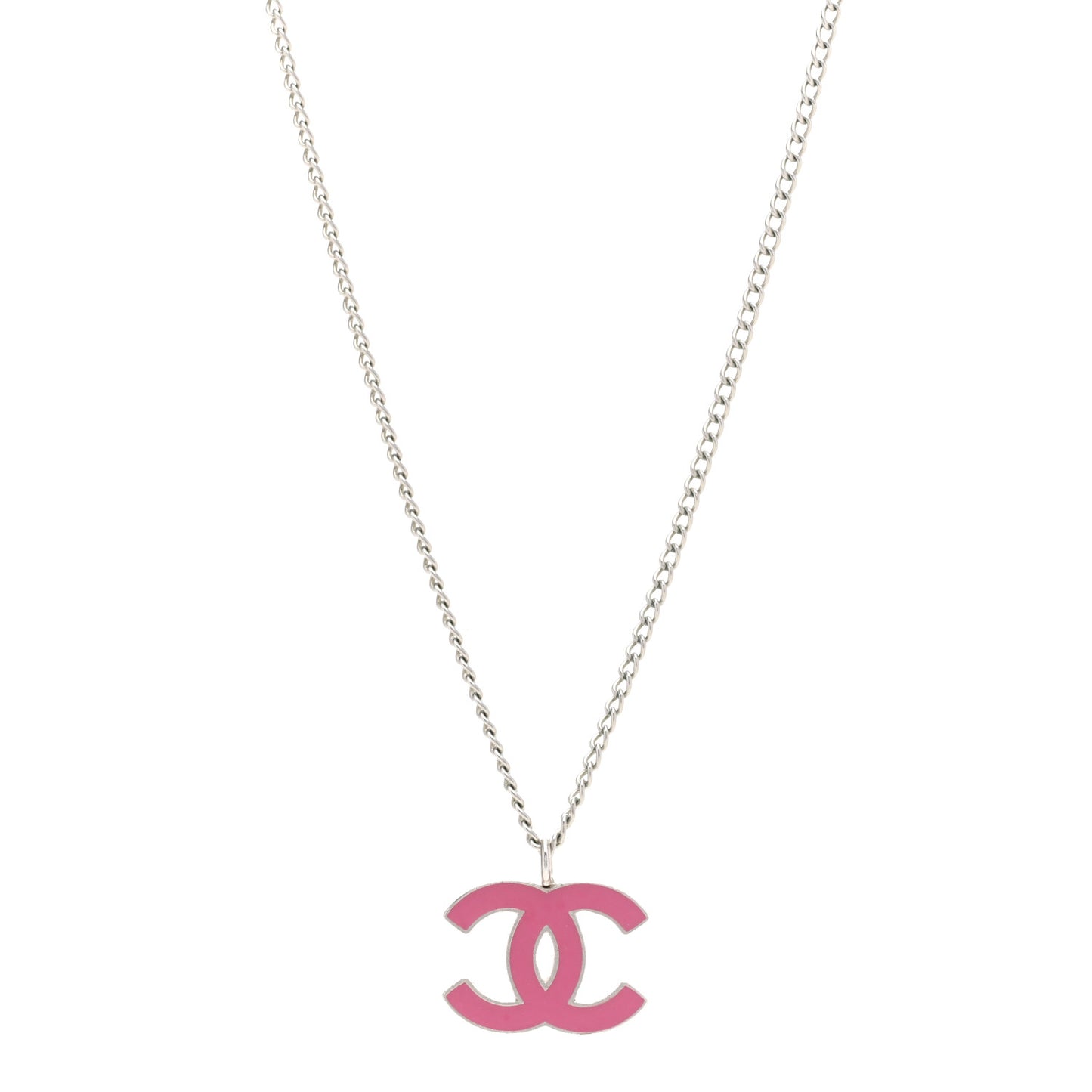 Enamel CC Pendant Necklace Pink Silver
