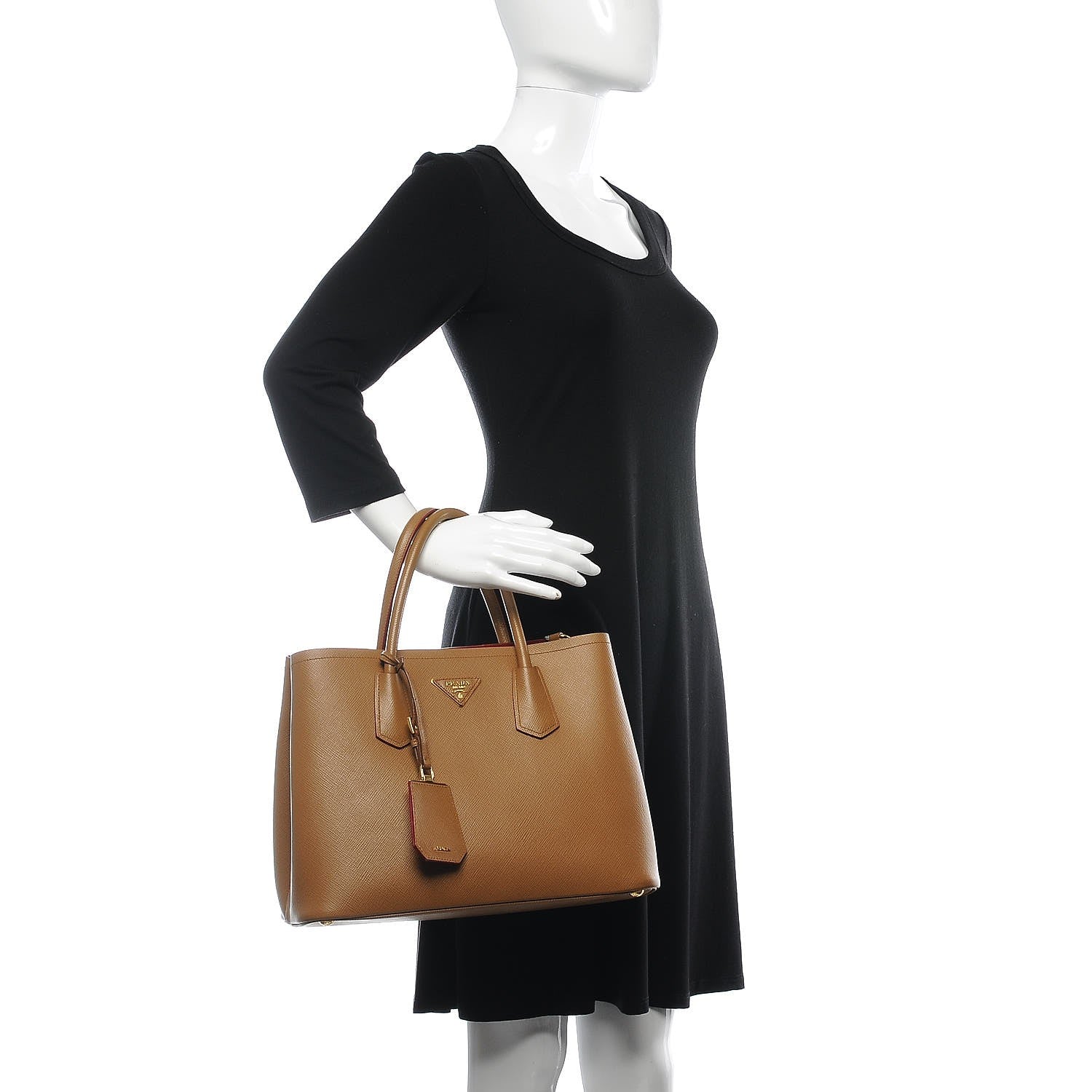 Prada Saffiano Cuir Medium Double Bag Caramel 3 of 13
