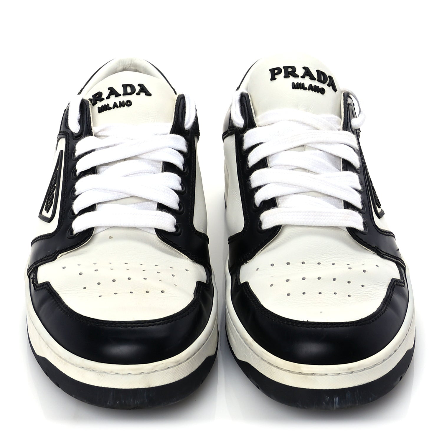 Prada Vitello Sport Spazzolato Rois Triangle Logo Womens Downtown Low Top 30mm Sneakers 38 White Black 4 of 8