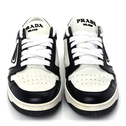 Prada Vitello Sport Spazzolato Rois Triangle Logo Womens Downtown Low Top 30mm Sneakers 38 White Black 4 of 8
