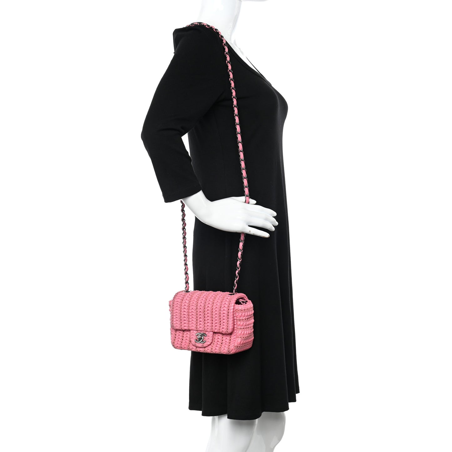 Lambskin Crochet Embroidered Mini Flap Pink