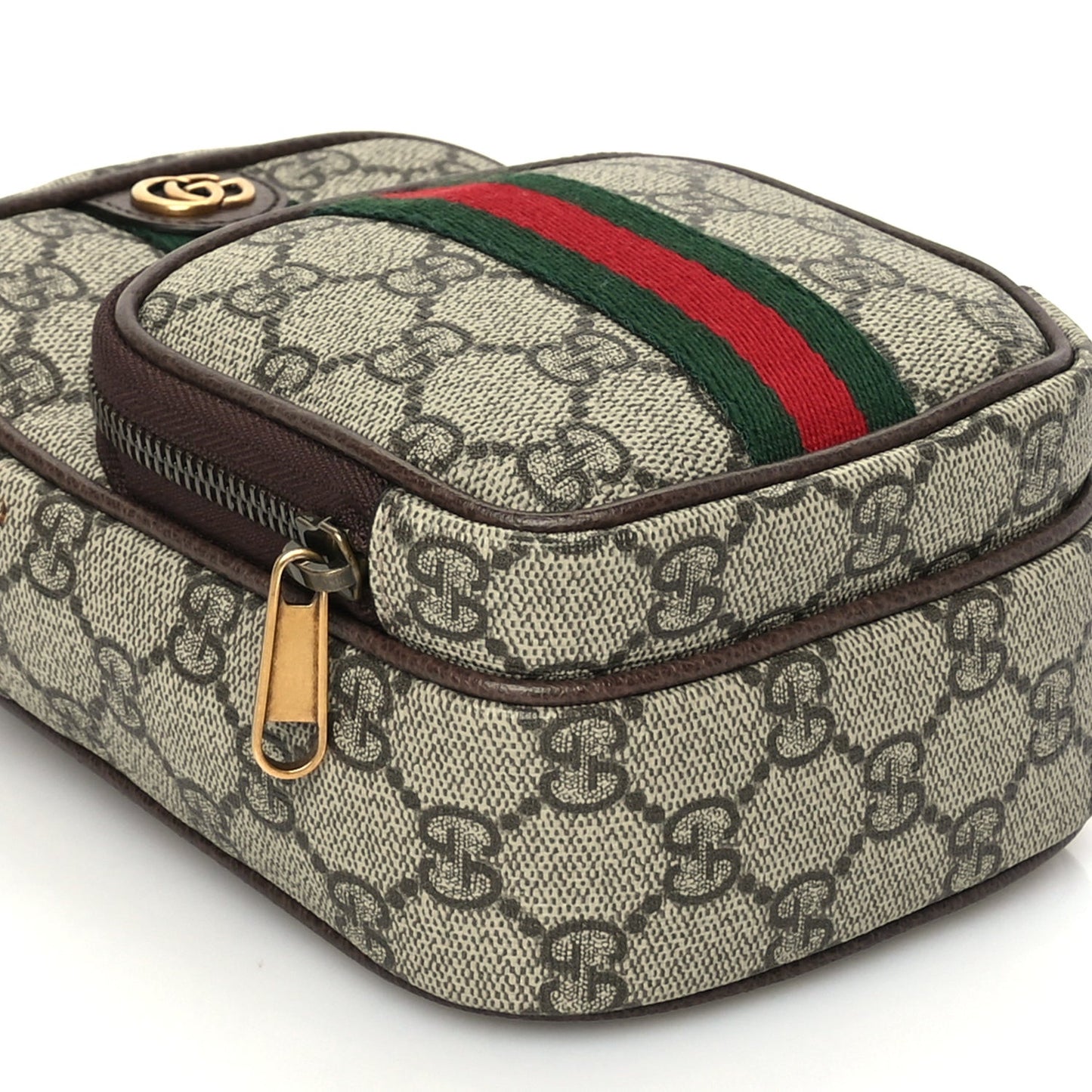 GG Supreme Monogram Web Mini Ophidia Double Zip Messenger Bag Beige New Acero
