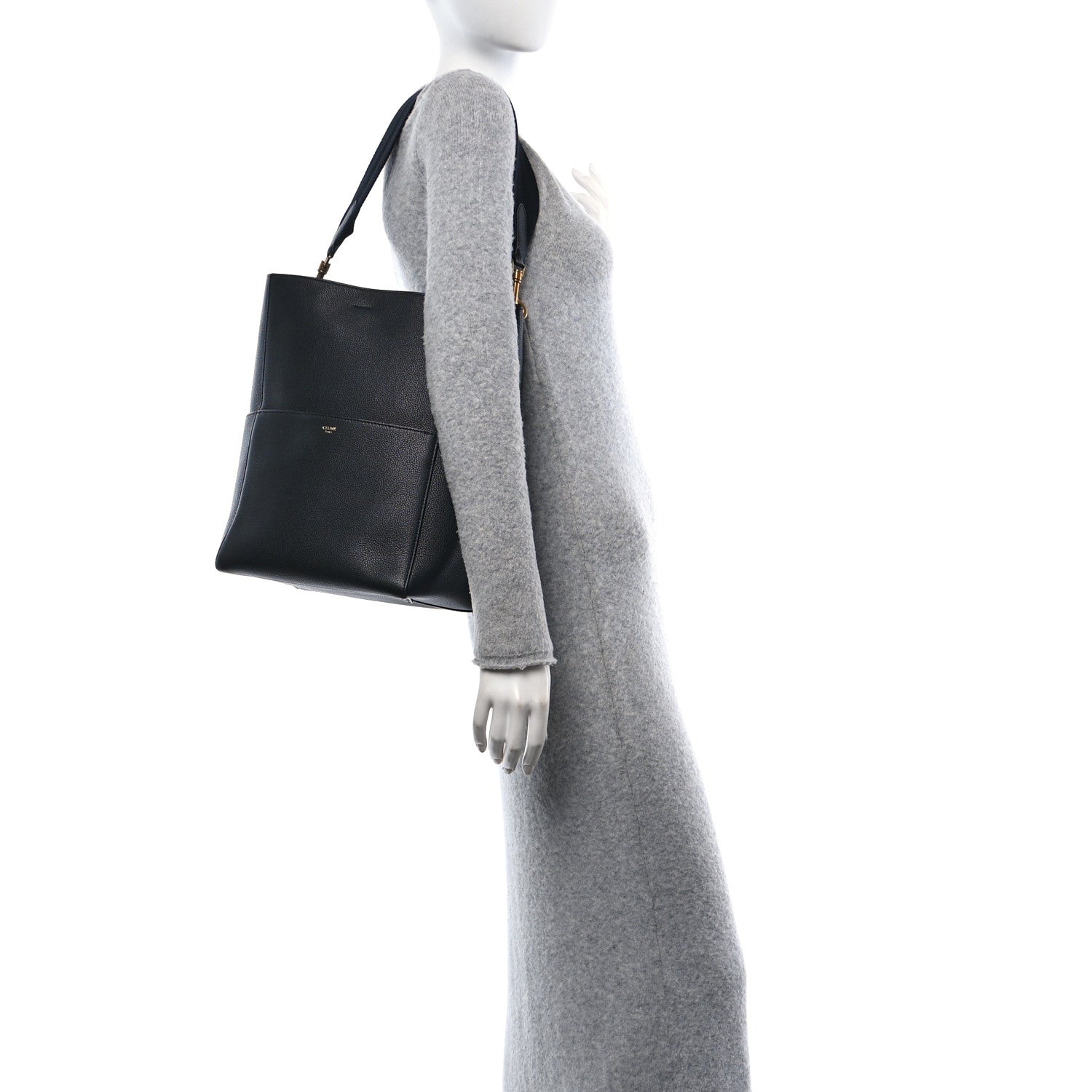 Celine Soft Grained Calfskin Sangle Bucket Bag Black 2 of 9